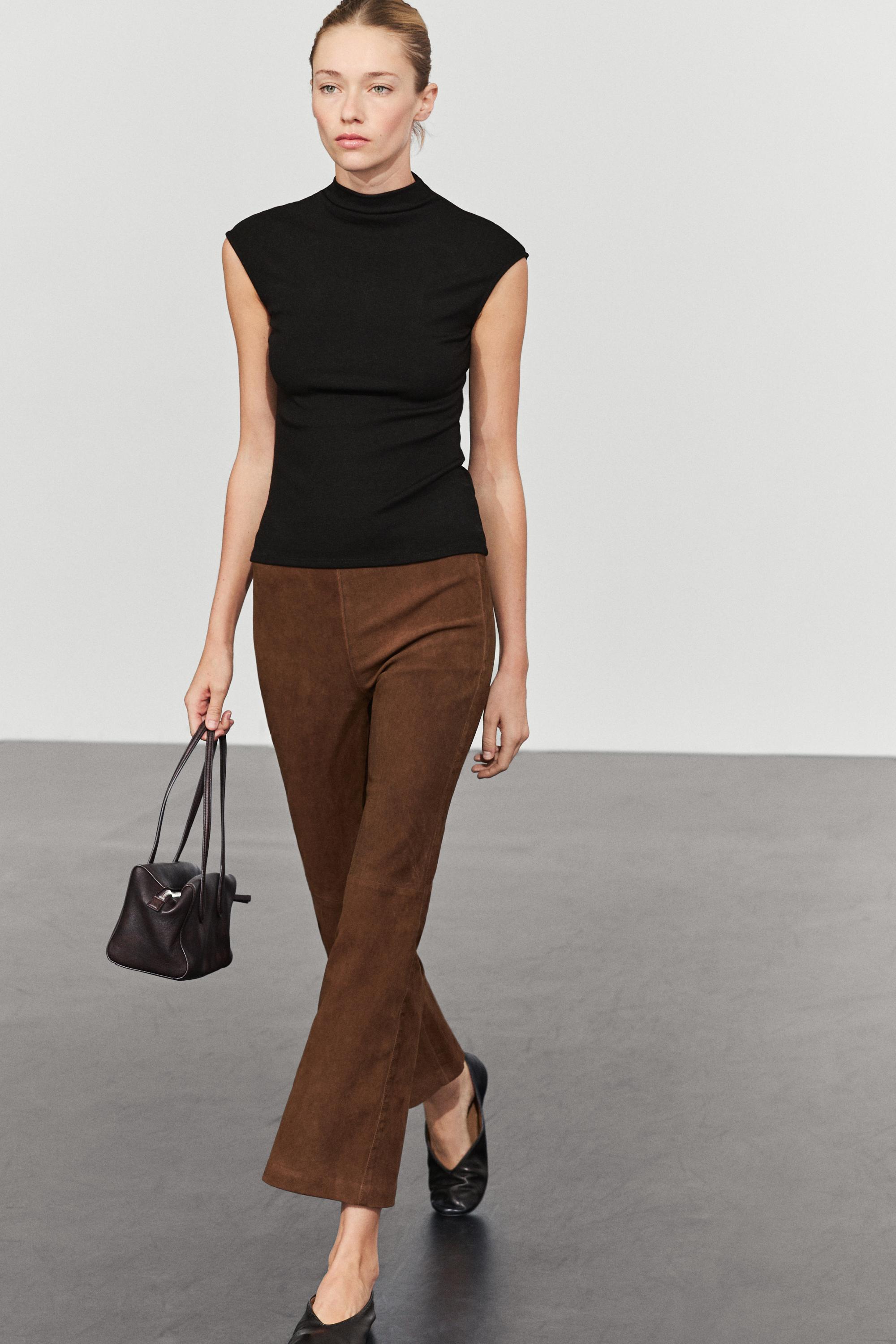 Pantalon legging flare en daim